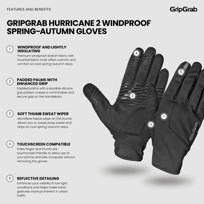 Guanti GRIPGRAB HURRICANE 2 WINDPROOF SPRING AUTUMN Nero
