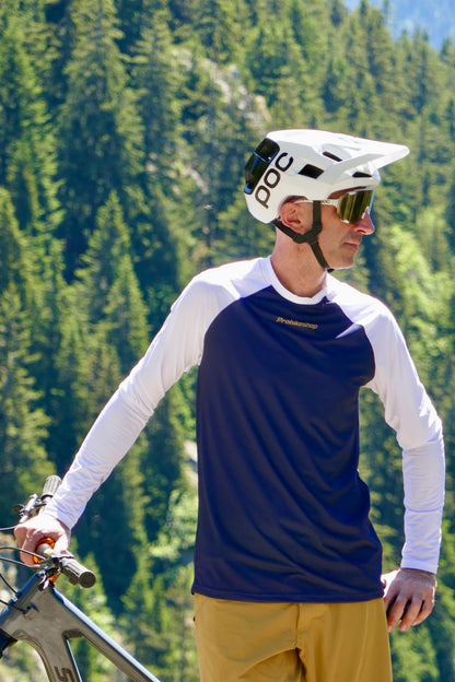 Maglia PROBIKESHOP By CHEF DE FILE FREERIDE Maniche Lunghe Blu Navy/Bianco