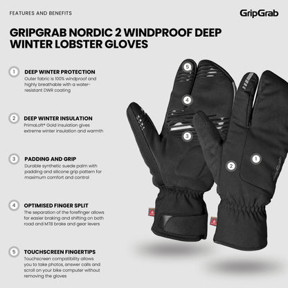 Guanti GRIPGRAB NORDIC 2 ANTIVENTO PER IL FREDDO INTENSO A TRE DITA neri