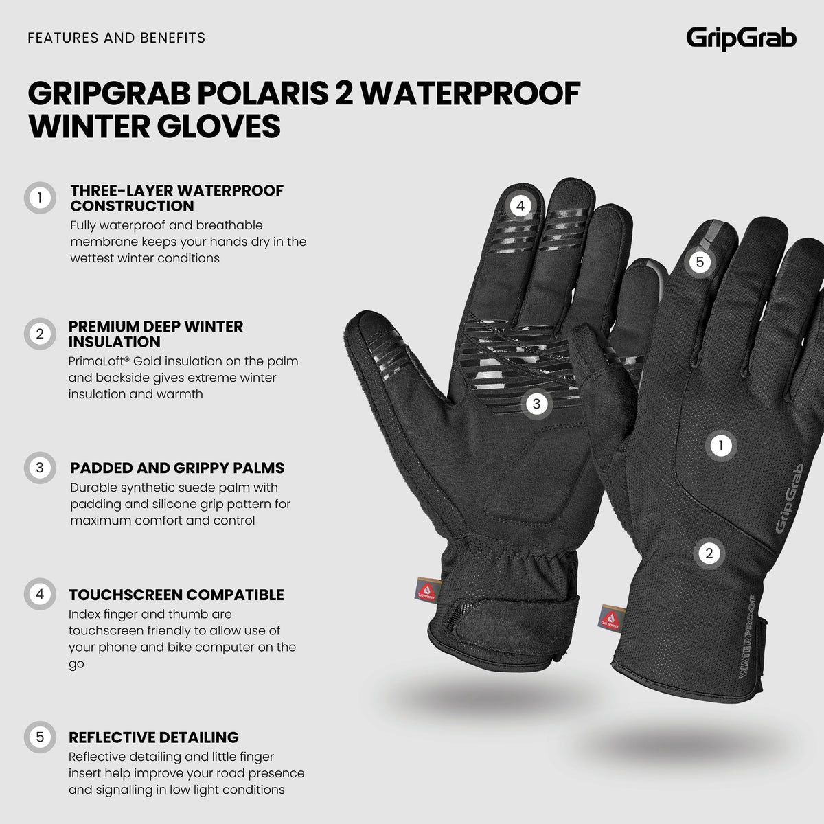 Guanti GRIPGRAB POLARIS 2 IMPERMEABILI INVERNALI neri