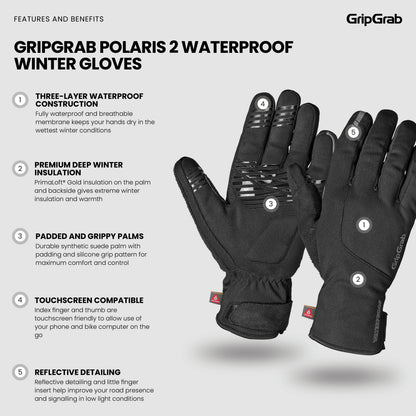 Guanti GRIPGRAB POLARIS 2 IMPERMEABILI INVERNALI neri