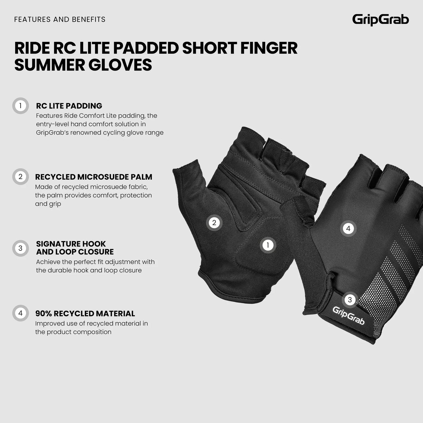 Guanti corti GRIPGRAB RIDE LITE Nero