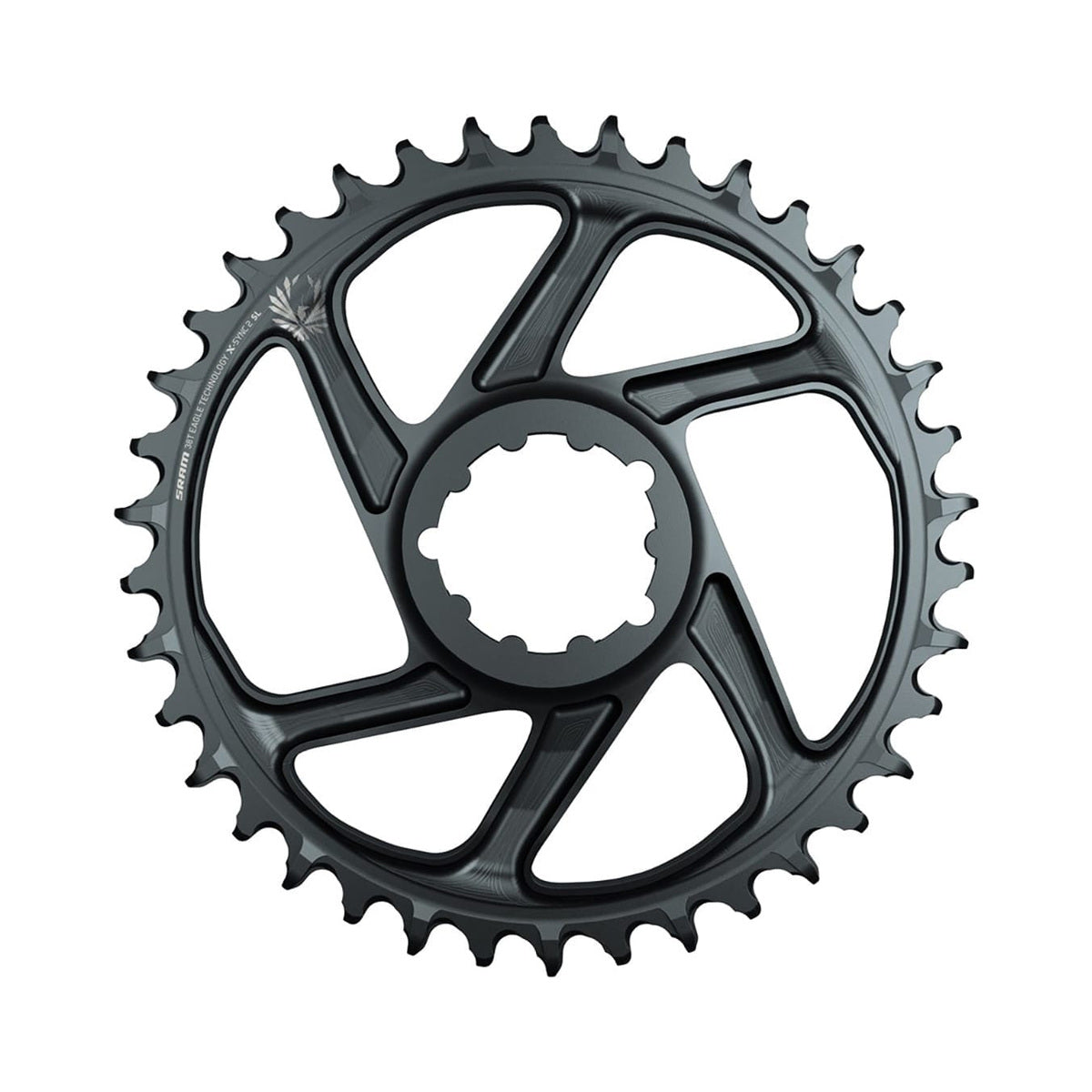 Corona monocorona SRAM EAGLE X-SYNC 2 SL 12 velocità ad attacco diretto, offset 6 mm, grigio lunare — vista della corona su sfondo bianco