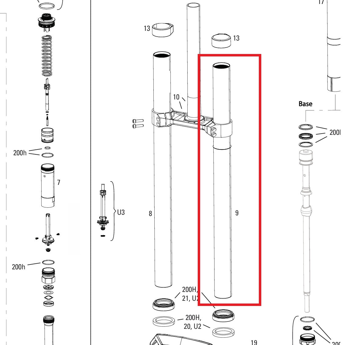 Piombino sinistro ROCKSHOX 38MM BOXXER D1+(2024+) Nero