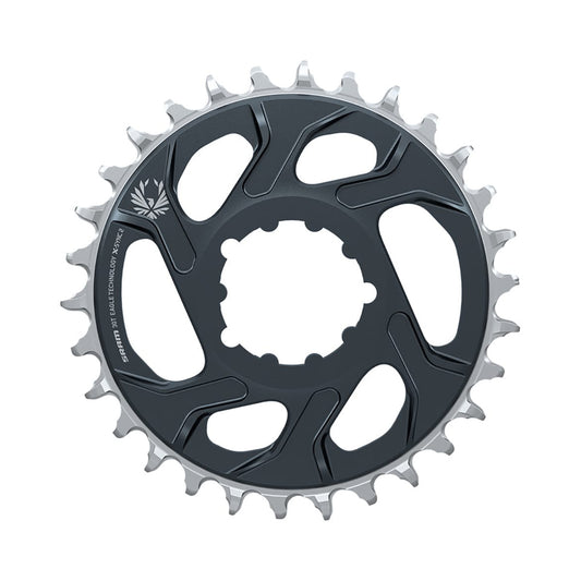 Corona monocorona SRAM EAGLE X-SYNC 2 BOOST 11/12 velocità ad attacco diretto, offset 3 mm, grigio lunare — vista della corona su sfondo bianco