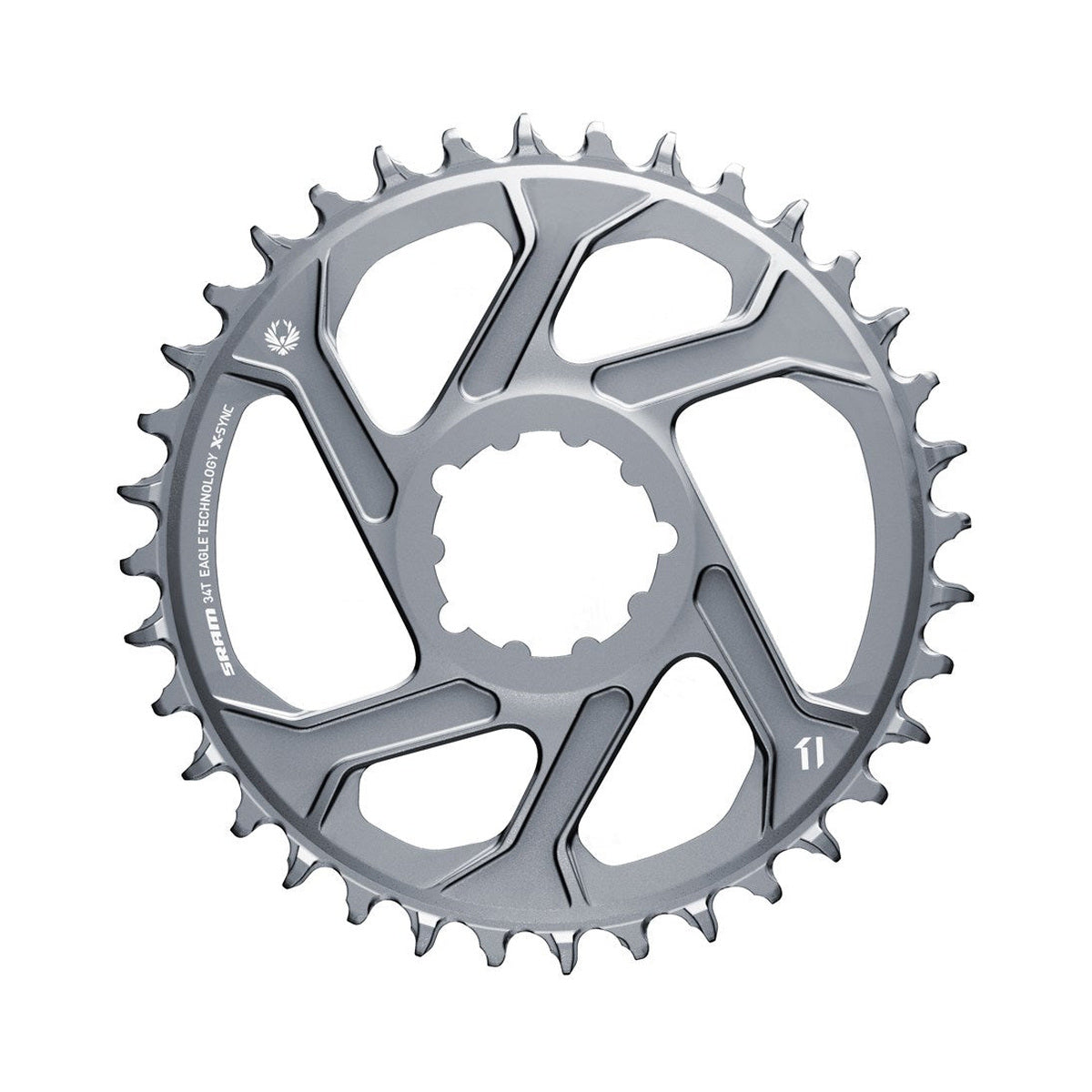 Corona monocorona SRAM EAGLE X-SYNC 2 BOOST 11/12 velocità ad attacco diretto, offset 3 mm, grigia — vista della corona su sfondo bianco