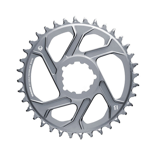 Corona monocorona SRAM EAGLE X-SYNC 2 BOOST 11/12 velocità ad attacco diretto, offset 3 mm, grigia — vista della corona su sfondo bianco