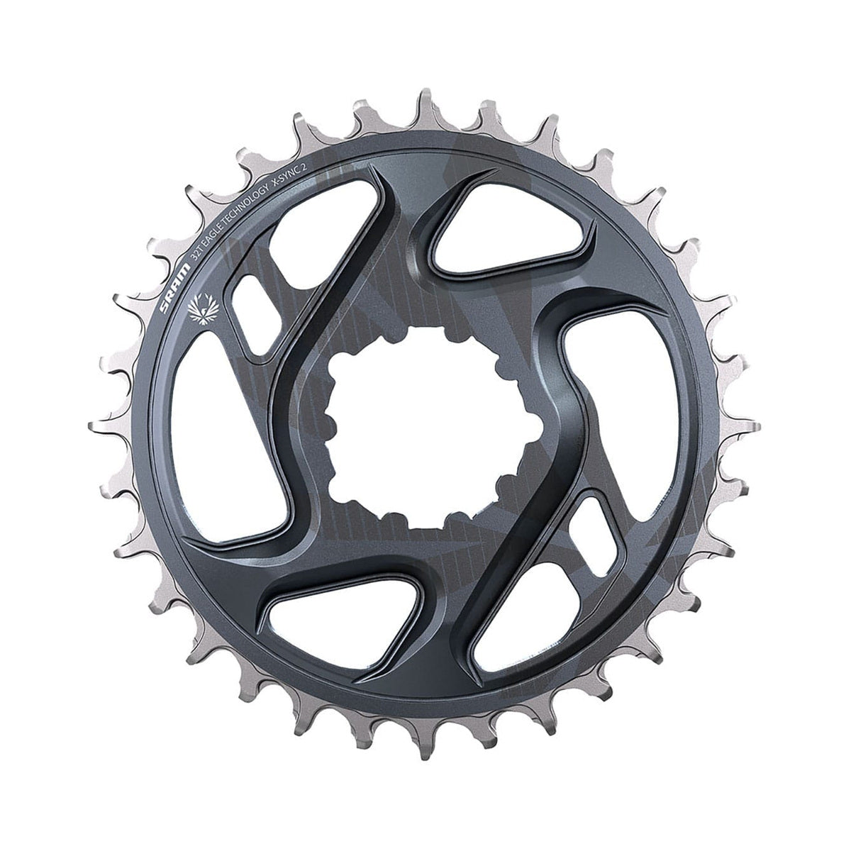 Corona monocorona SRAM EAGLE X-SYNC 2 BOOST 11/12 velocità ad attacco diretto, offset 3 mm, grigia — vista della corona su sfondo bianco