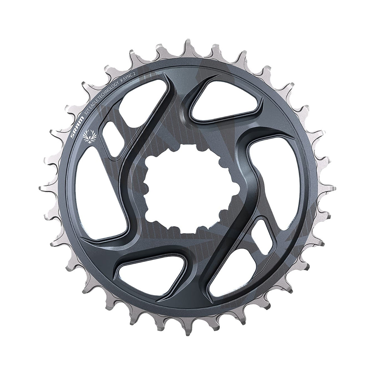 Corona monocorona SRAM X-SYNC 2 EAGLE 12 velocità ad attacco diretto, offset 6 mm, grigio lunare — vista della corona su sfondo bianco