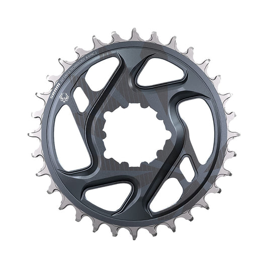 Corona monocorona SRAM X-SYNC 2 EAGLE 12 velocità ad attacco diretto, offset 6 mm, grigio lunare — vista della corona su sfondo bianco