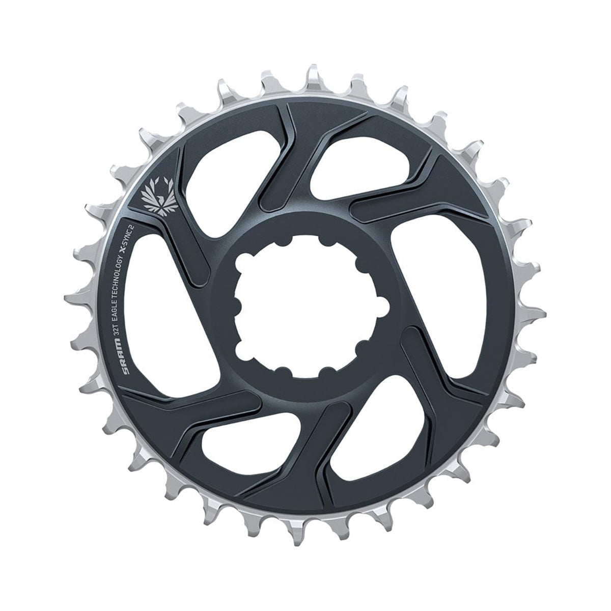 Corona monocorona SRAM X-SYNC 2 EAGLE 12 velocità ad attacco diretto, offset 4 mm, grigio lunare — vista della corona su sfondo bianco