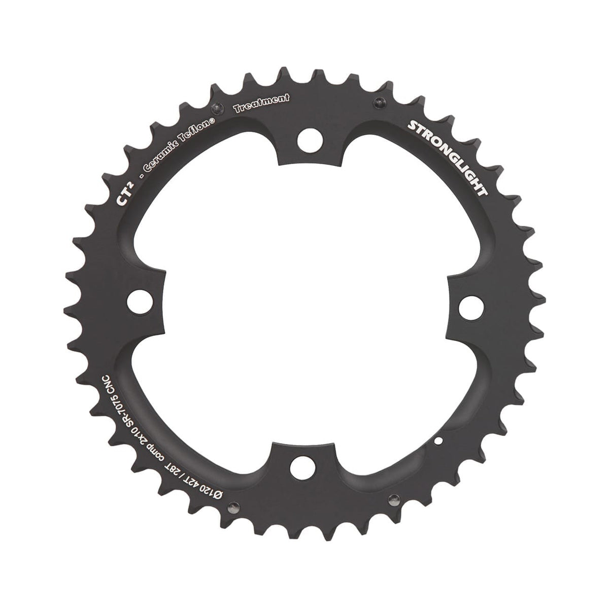 Corona esterna STRONGLIGHT CT² Sram 10 velocità, 4 fori, 120 mm — vista della corona su sfondo bianco