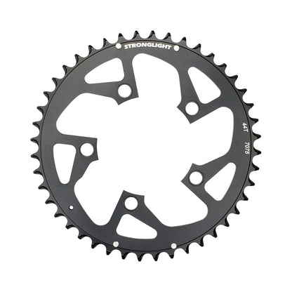 Corona esterna STRONGLIGHT in alluminio 7075, 9 velocità, 5 fori, 94 mm — vista della corona su sfondo bianco