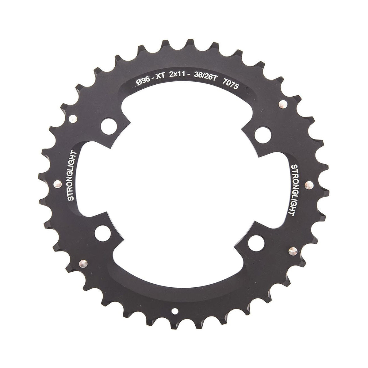 Corona esterna STRONGLIGHT Shimano XT M8000/SLX M7000 11 velocità, 4 fori, 96 mm — vista della corona su sfondo bianco