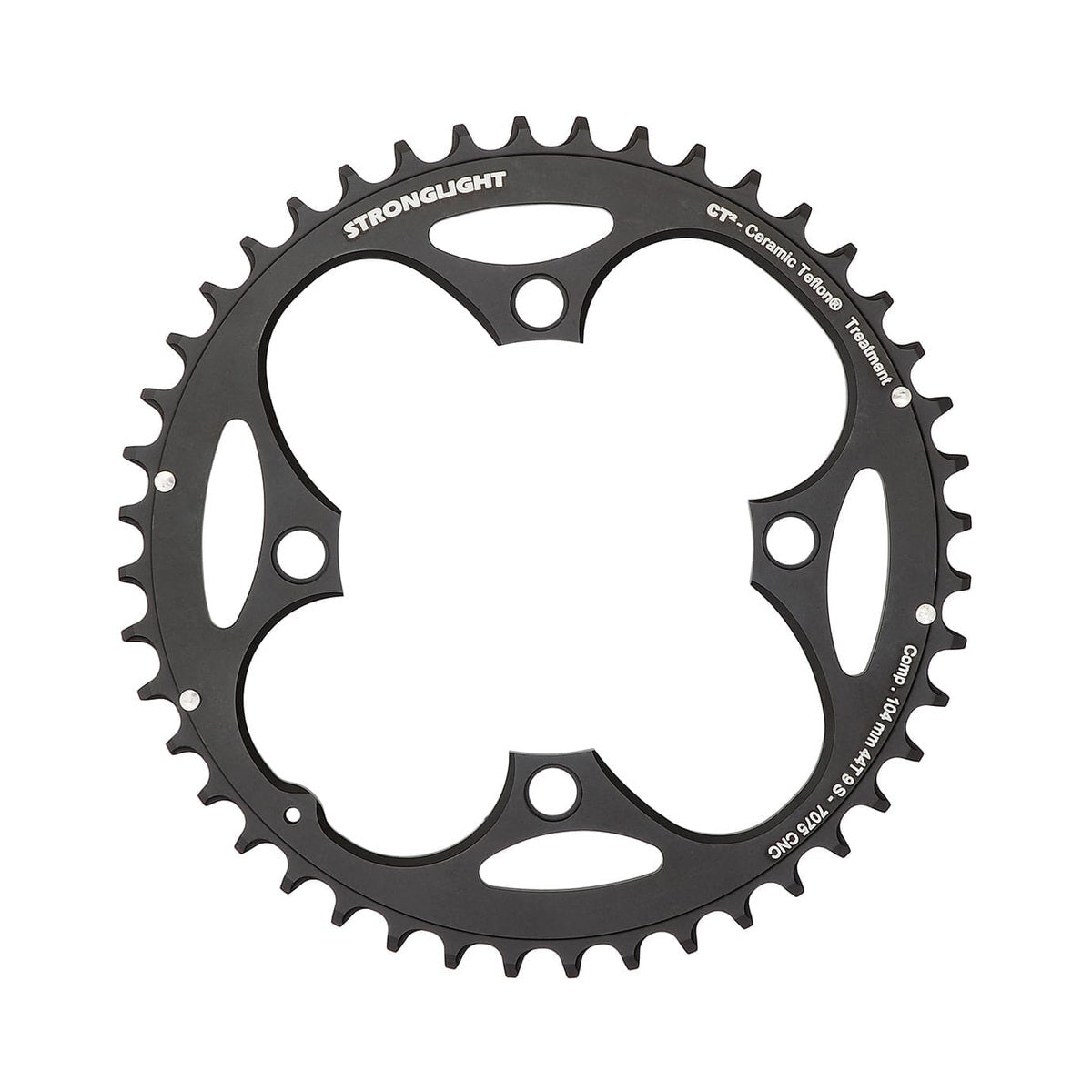 Corona esterna STRONGLIGHT CT² 9 velocità, 4 fori, 104 mm — vista della corona su sfondo bianco