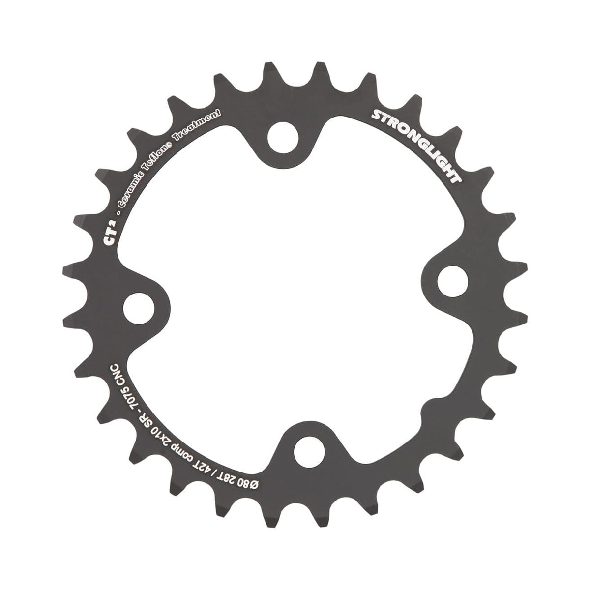 Corona interna STRONGLIGHT CT² Sram 10 velocità, 4 fori, 80 mm — vista della corona su sfondo bianco