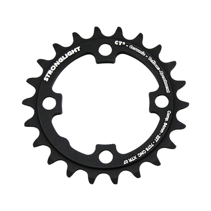 Corona interna STRONGLIGHT CT² SHIMANO XTR M970 9 velocità, 4 fori, 64 mm — vista della corona su sfondo bianco