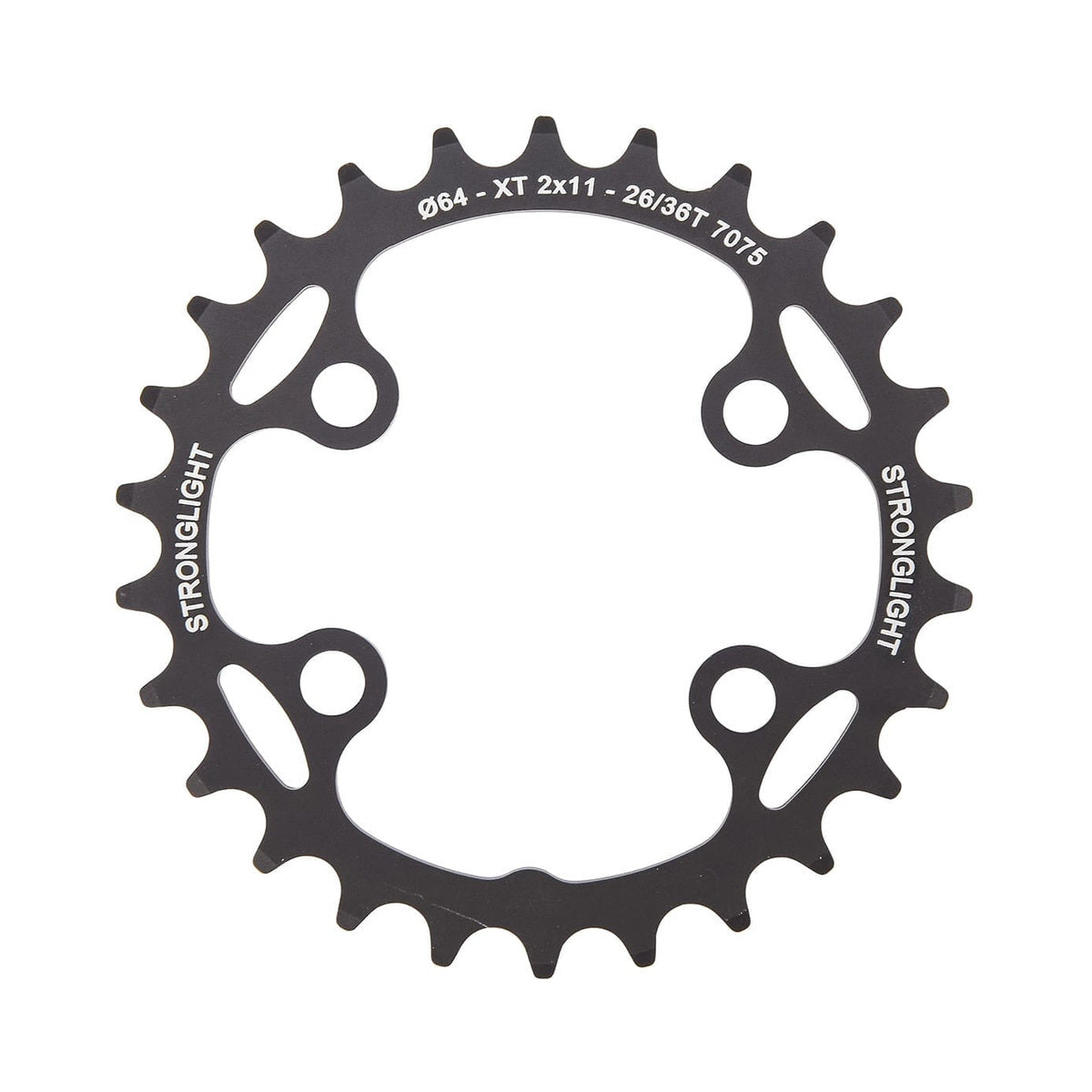 Corona interna STRONGLIGHT Shimano XT M8000/SLX M7000 11 velocità, 4 fori, 64 mm — vista della corona su sfondo bianco