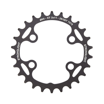 Corona interna STRONGLIGHT Shimano XT M8000/SLX M7000 11 velocità, 4 fori, 64 mm — vista della corona su sfondo bianco
