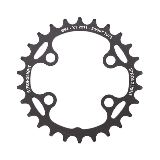 Corona interna STRONGLIGHT Shimano XT M8000/SLX M7000 11 velocità, 4 fori, 64 mm — vista della corona su sfondo bianco