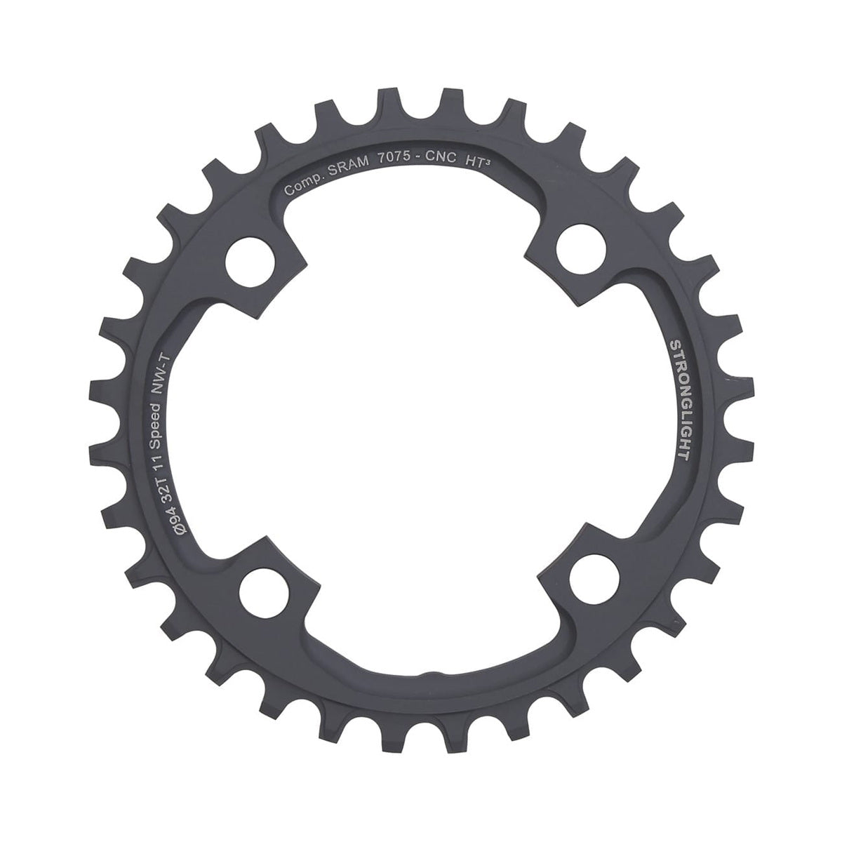 Corona monocorona STRONGLIGHT HT3 a dentatura stretta-larga Sram X01 11 velocità, 4 fori, 94 mm — vista della corona su sfondo bianco