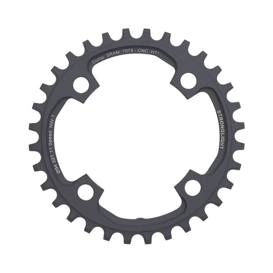 Corona monocorona STRONGLIGHT HT3 a dentatura stretta-larga Sram X01 11 velocità, 4 fori, 94 mm — vista della corona su sfondo bianco
