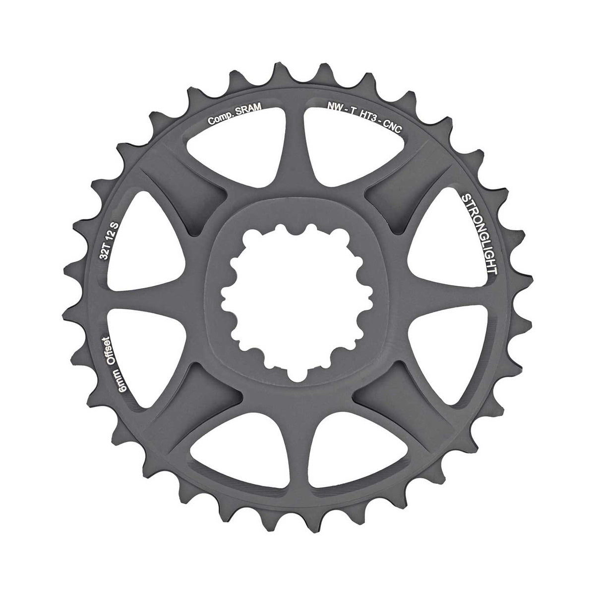 Corona monocorona STRONGLIGHT SRAM EAGLE XX1/X01 12 velocità HT3 ad attacco diretto, offset 6 mm — vista della corona su sfondo bianco