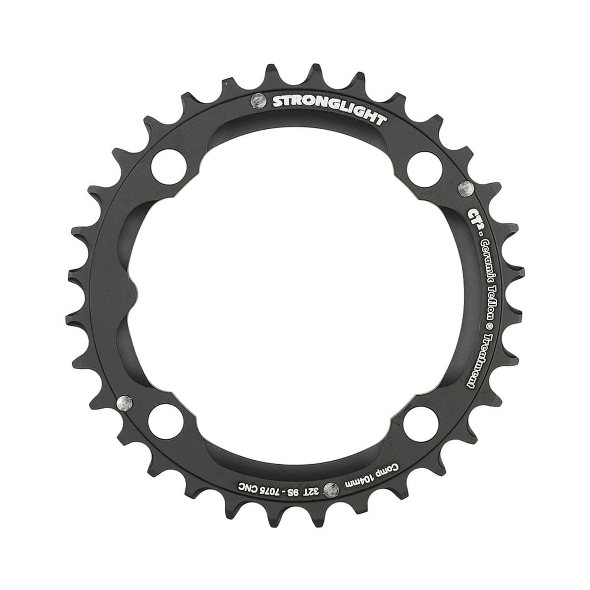 Corona intermedia STRONGLIGHT CT² 9 velocità, 4 fori, 104 mm — vista della corona su sfondo bianco
