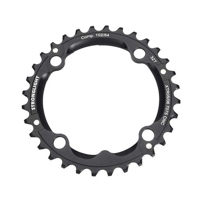 Corona intermedia STRONGLIGHT in alluminio 7075 SHIMANO XTR M960 9 velocità, 4 fori, 102 mm — vista della corona su sfondo bianco