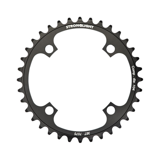 Corona monocorona STRONGLIGHT in alluminio 7075 DH 8/9 velocità, 4 fori, 104 mm — vista della corona su sfondo bianco