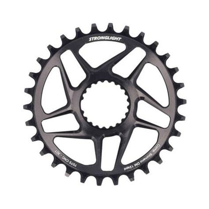 Corona monocorona STRONGLIGHT 12 velocità Shimano ad attacco diretto, nera — vista della corona su sfondo bianco