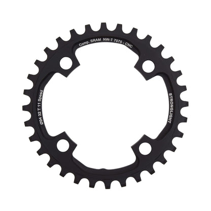 Corona monocorona STRONGLIGHT in alluminio 7075 a dentatura stretta-larga Sram X01 11 velocità, 4 fori, 94 mm — vista della corona su sfondo bianco