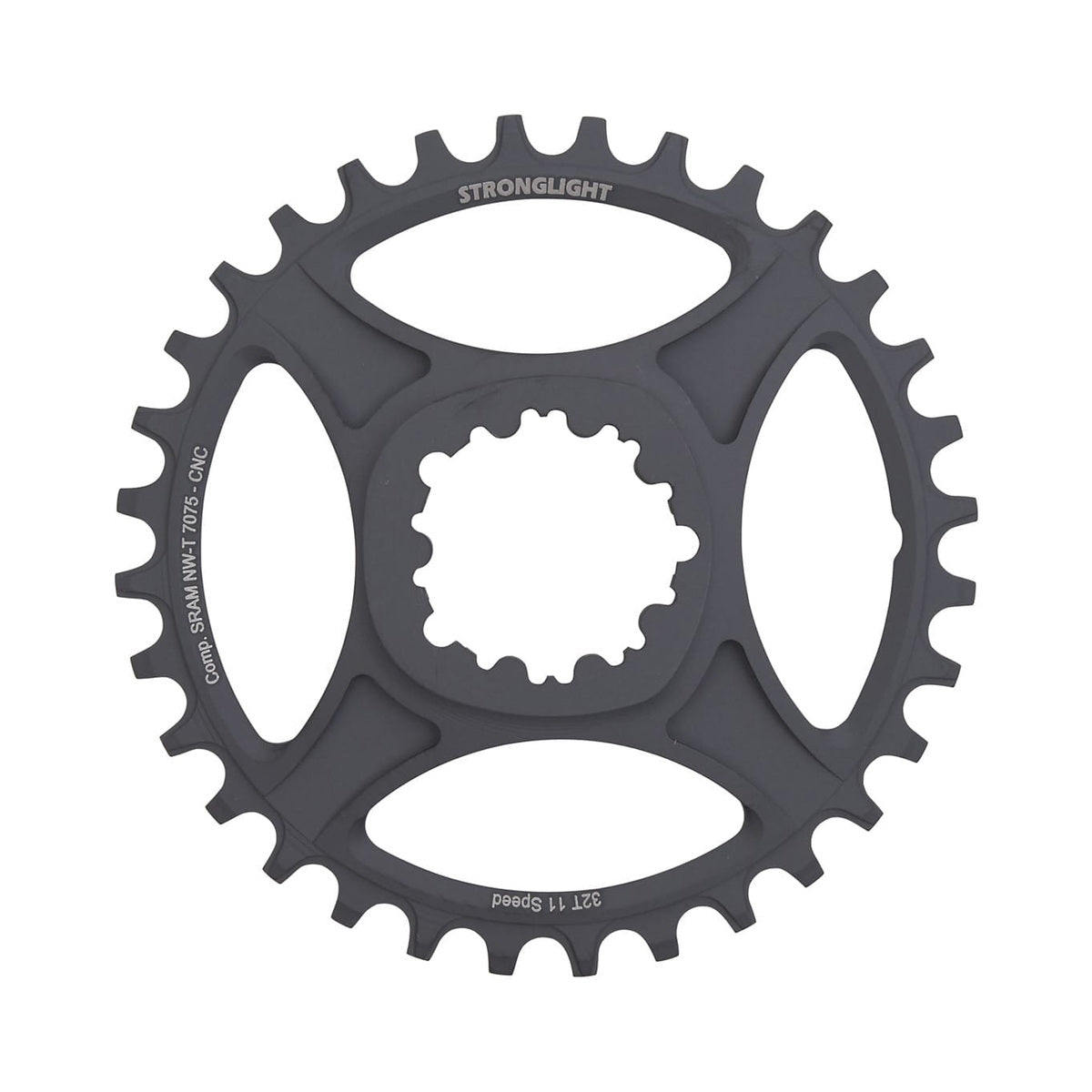 Corona monocorona STRONGLIGHT HT3 a dentatura stretta-larga 11 velocità Sram ad attacco diretto, offset 6 mm — vista della corona su sfondo bianco