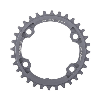 Corona monocorona STRONGLIGHT HT3 a dentatura stretta-larga Shimano XTR M9000/M9020/XT M8000 11 velocità, 4 fori, 96 mm — vista della corona su sfondo bianco