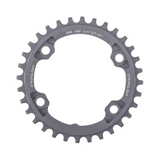 Corona monocorona STRONGLIGHT HT3 a dentatura stretta-larga Shimano XTR M9000/M9020/XT M8000 11 velocità, 4 fori, 96 mm — vista della corona su sfondo bianco