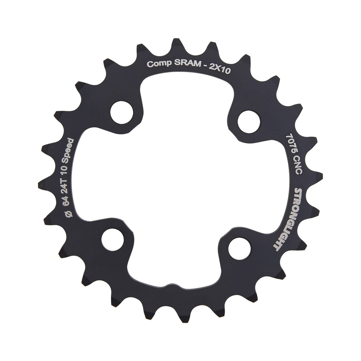 Corona interna STRONGLIGHT in alluminio 7075 per guarnitura doppia, 10 velocità, 4 fori, 64 mm — vista della corona su sfondo bianco