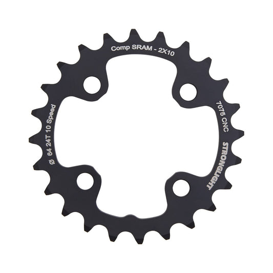 Corona interna STRONGLIGHT in alluminio 7075 per guarnitura doppia, 10 velocità, 4 fori, 64 mm — vista della corona su sfondo bianco