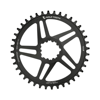 Corona monocorona WOLF TOOTH 10/11/12 velocità Sram ad attacco diretto, offset 6 mm, nera — vista della corona su sfondo bianco