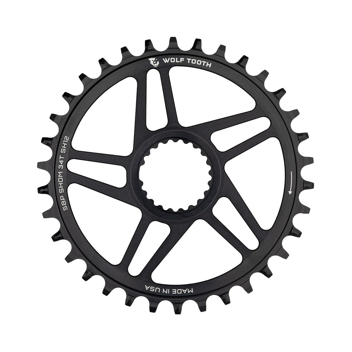 Corona monocorona WOLF TOOTH BOOST 12 velocità Shimano ad attacco diretto, offset 3 mm, nera — vista della corona su sfondo bianco