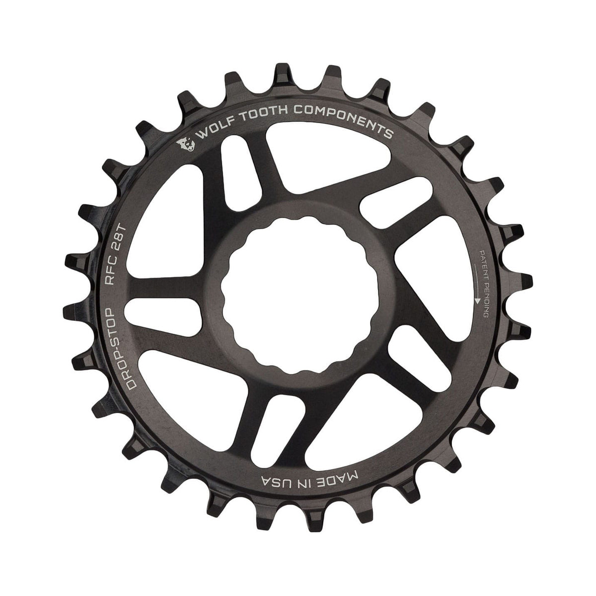 Corona monocorona WOLF TOOTH BOOST 9/10/11/12 velocità Raceface CINCH ad attacco diretto, offset 3 mm, nera — vista della corona su sfondo bianco