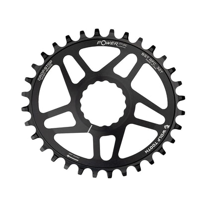 Corona monocorona ovale WOLF TOOTH ELLIPTICAL BOOST 9/10/11/12 velocità Raceface CINCH ad attacco diretto, offset 3 mm, nera — vista della corona su sfondo bianco