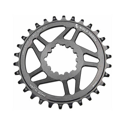Corona monocorona WOLF TOOTH BOOST 10/11/12 velocità Sram ad attacco diretto, offset 3 mm, nera — vista della corona su sfondo bianco
