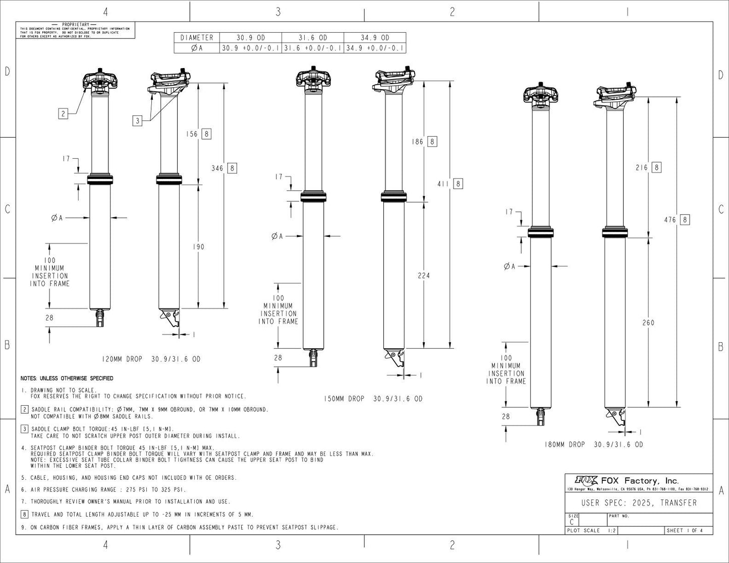 Reggisella telescopico FOX RACING SHOX TRANSFER FACTORY da 125 mm