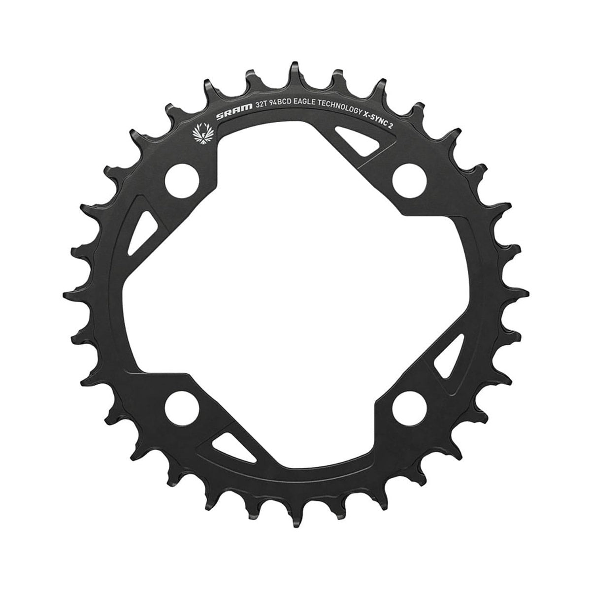Corona monocorona SRAM X-SYNC 2 94BCD EAGLE EMTB 12 velocità a 4 fori da 94 mm — vista della corona su sfondo bianco