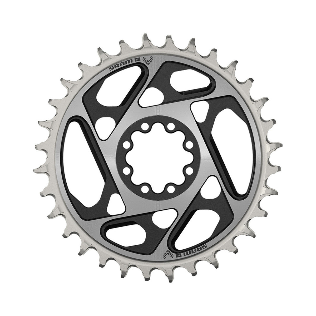 Corona monocorona SRAM XX-SL T-TYPE EAGLE BOOST 12 velocità ad attacco diretto, offset 0 mm, nera/argento — vista della corona su sfondo bianco