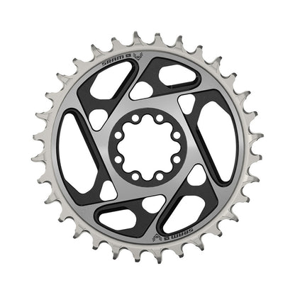 Corona monocorona SRAM XX-SL T-TYPE EAGLE BOOST 12 velocità ad attacco diretto, offset 0 mm, nera/argento — vista della corona su sfondo bianco