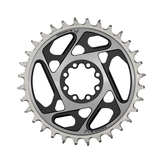 Corona monocorona SRAM XX-SL T-TYPE EAGLE BOOST 12 velocità ad attacco diretto, offset 0 mm, nera/argento — vista della corona su sfondo bianco