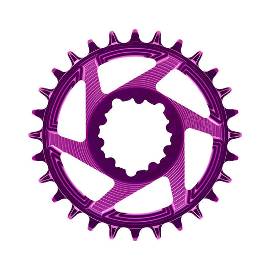 Corona monocorona E-THIRTEEN HELIX RACE 11/12 velocità a montaggio diretto SRAM Boost, disassamento 3 mm, viola — vista della corona su sfondo bianco