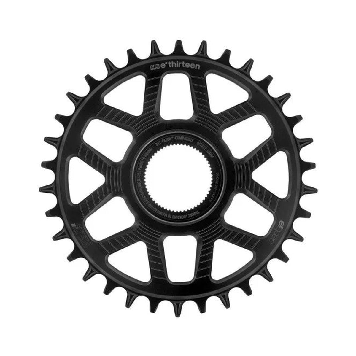 Corona monocorona E-THIRTEEN HELIX RACE E-SPEC 11/12 velocità a montaggio diretto Fazua Ride 60, nera — vista della corona su sfondo bianco