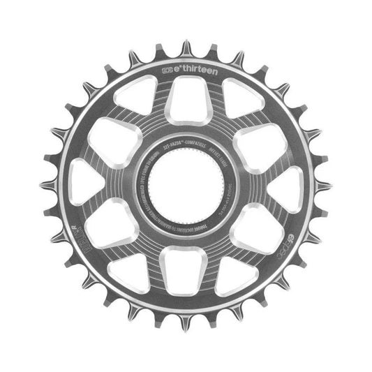 Corona monocorona E-THIRTEEN HELIX RACE E-SPEC 11/12 velocità a montaggio diretto Fazua Ride 60, argento — vista della corona su sfondo bianco
